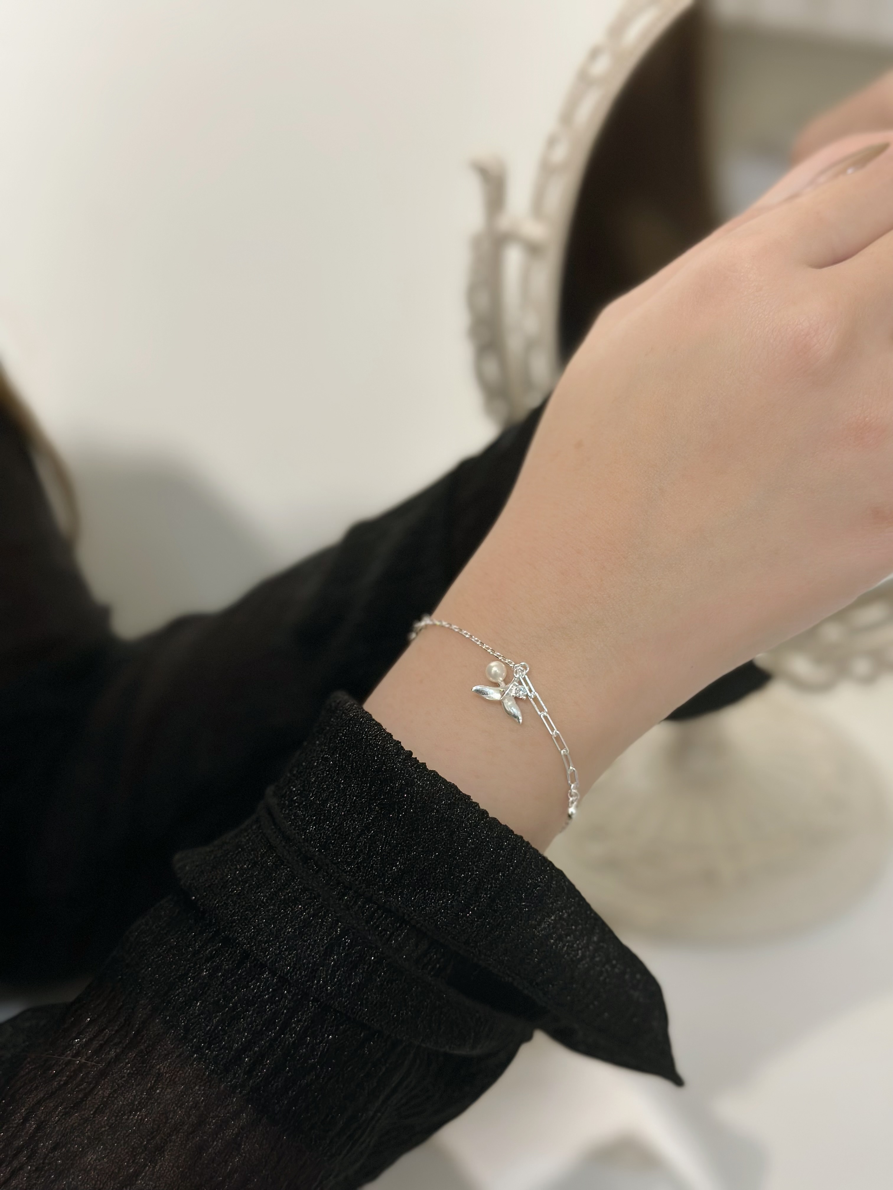 魚尾珍珠純銀手鏈