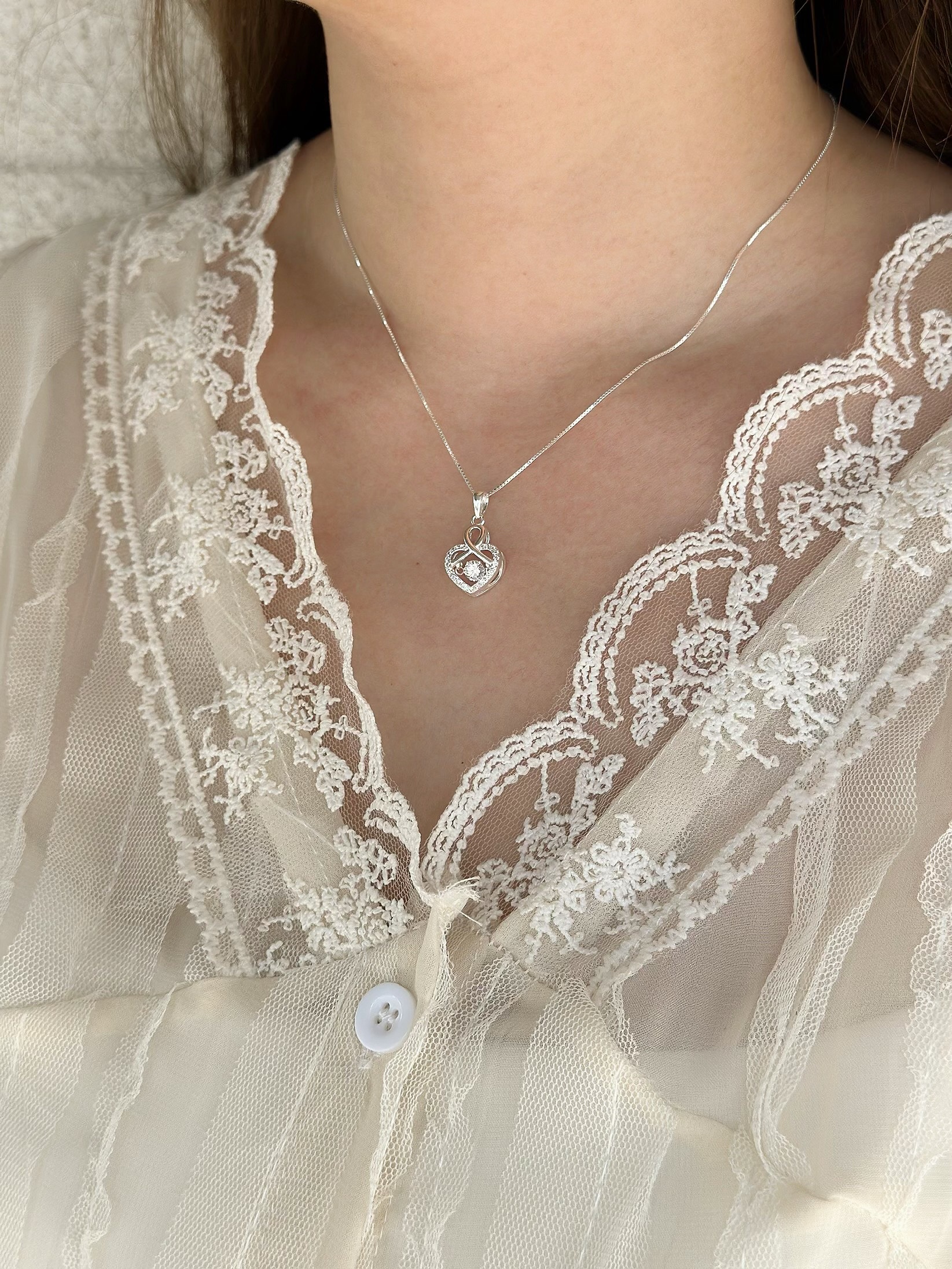 H02心動．交叉愛心靈動純銀鎖骨鏈