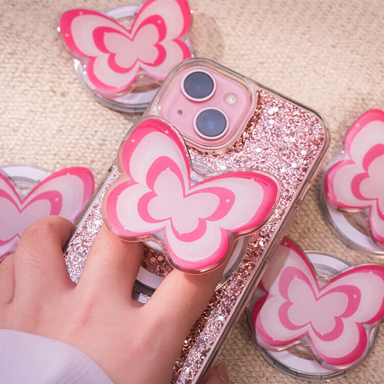 粉紅蝴蝶支架 MagSafe 磁吸- 手機氣囊伸縮支架