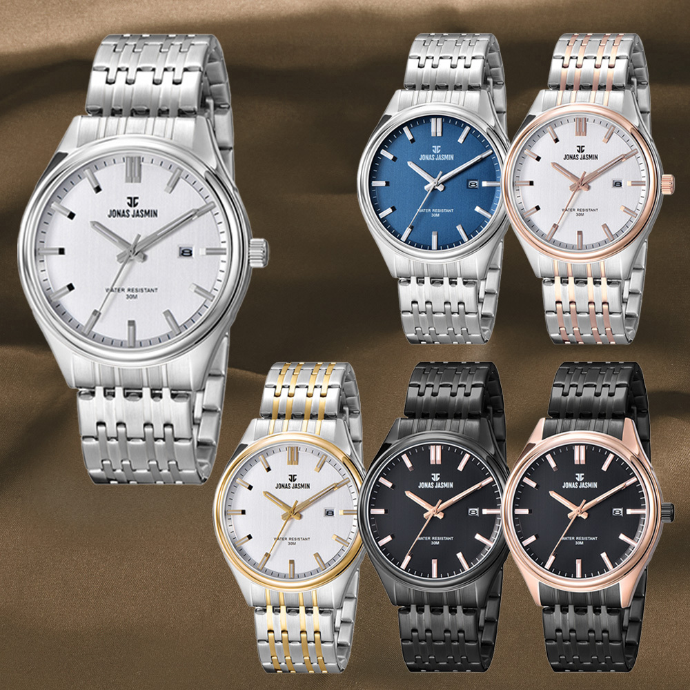 【Jonas Jasmin 喬納斯】 JJ-3120M 情侶對錶男款 時尚多色 夜光指針刻度日期顯示 石英手錶