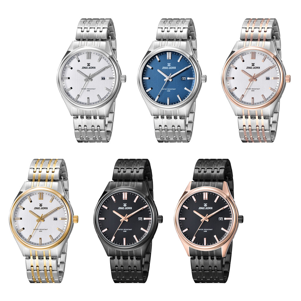 【Jonas Jasmin 喬納斯】 JJ-3120M 情侶對錶男款 時尚多色 夜光指針刻度日期顯示 石英手錶