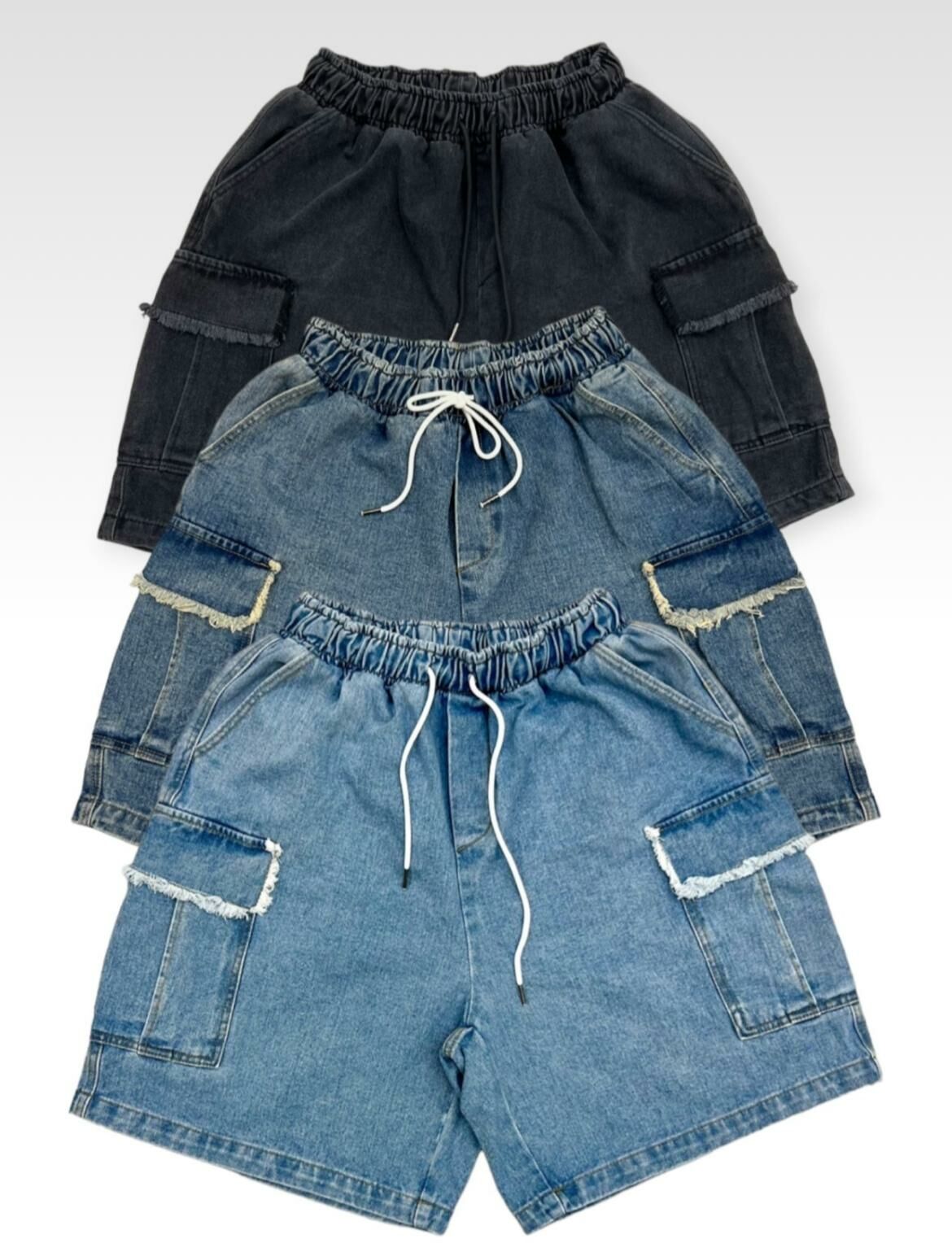 洗水牛仔工裝短褲 P2925