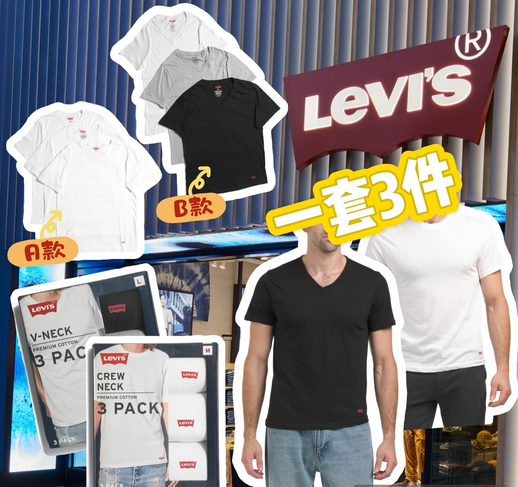 【預購】LEVIS F080706 3件裝V領男裝短袖