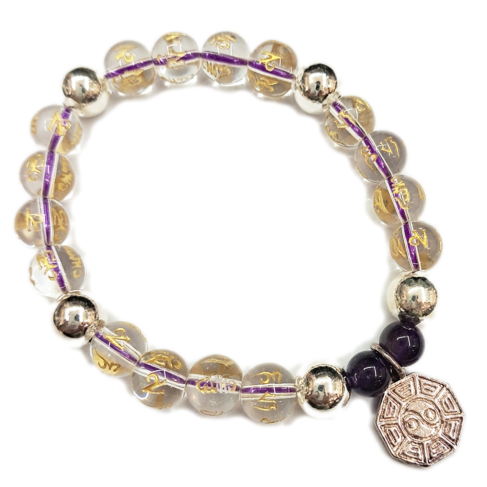 八卦{純銀}&六字真言水晶手珠8mm【十方】153491