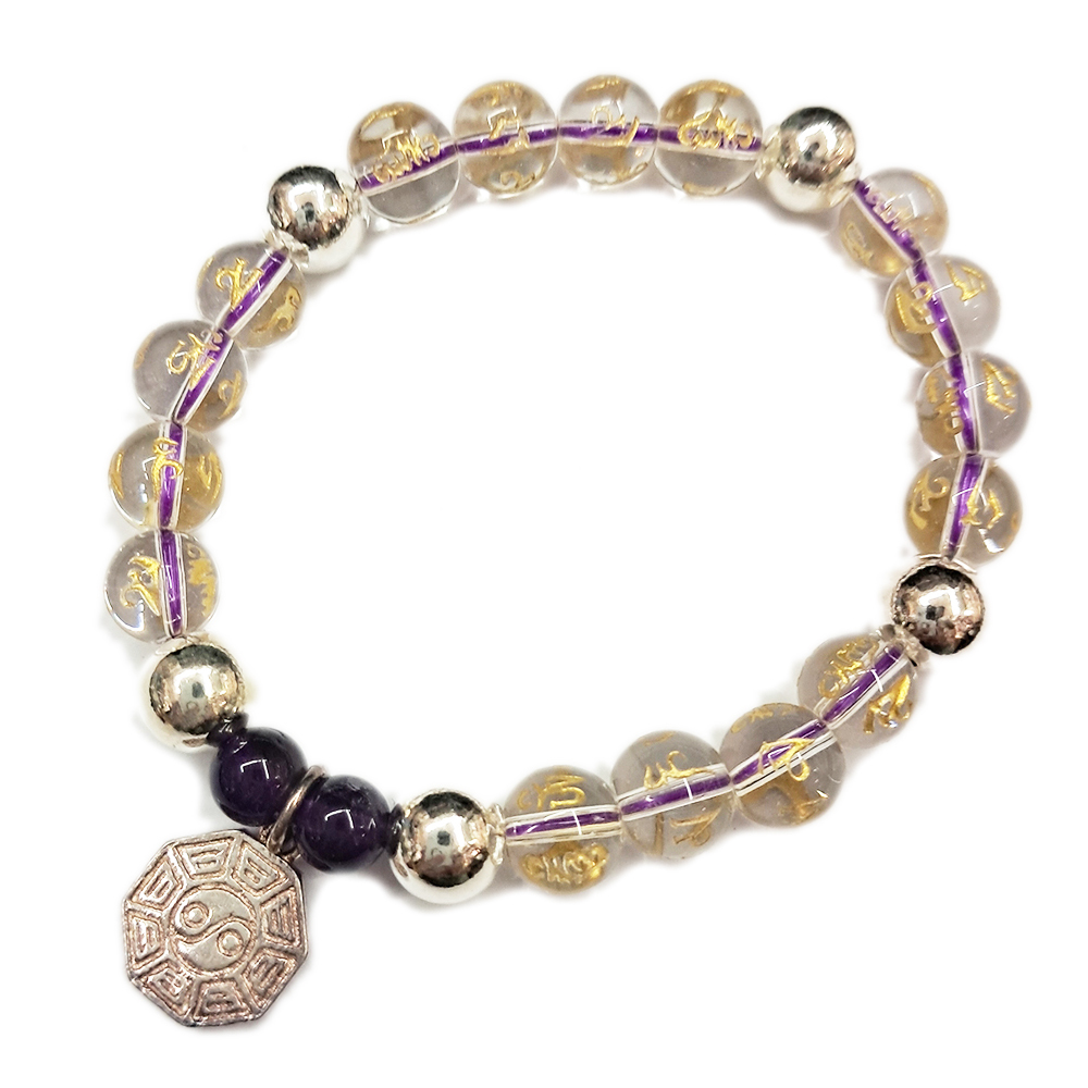 八卦{純銀}&六字真言水晶手珠8mm【十方】153491