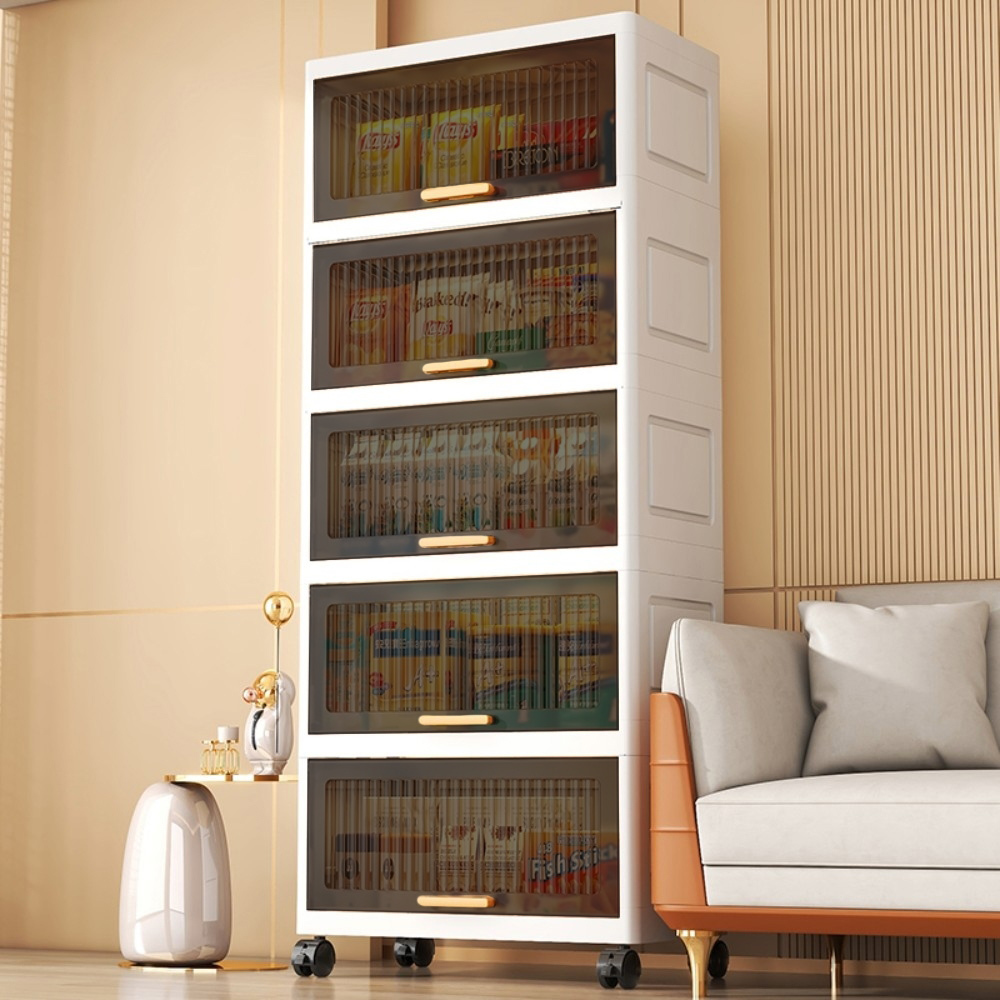 【AOTTO】50面寬透黑掀蓋附輪五層收納櫃(AC-086BK)