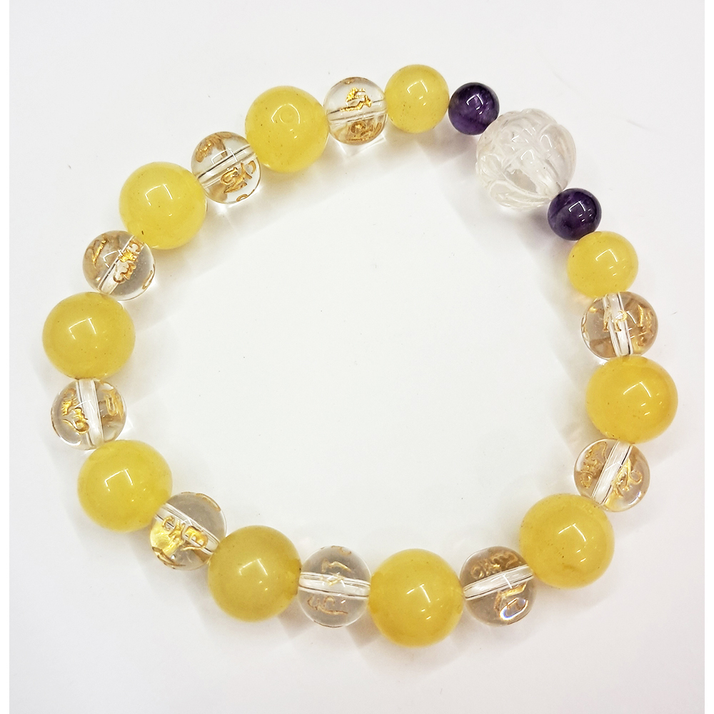 蓮花&六字真言{水晶}&蜜納手珠8mm【十方】153493