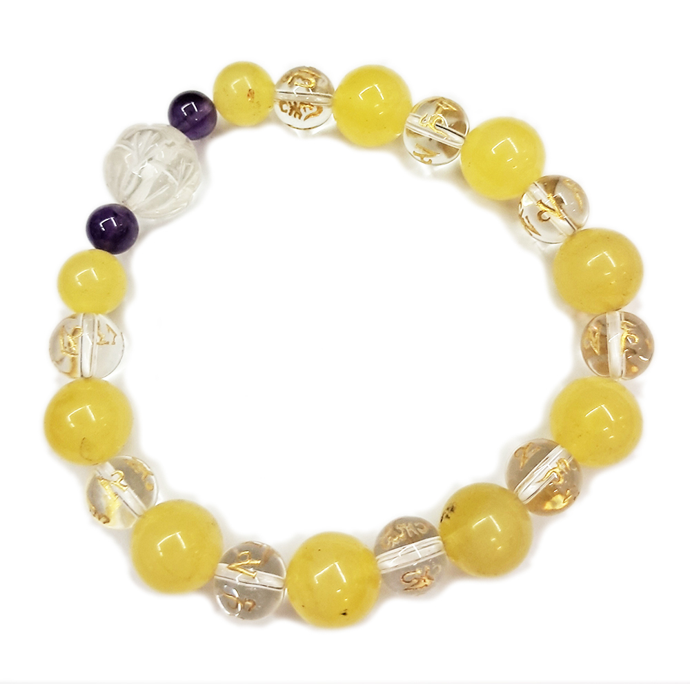 蓮花&六字真言{水晶}&蜜納手珠8mm【十方】153493