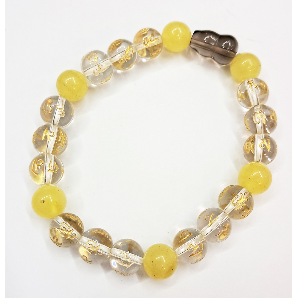 葫蘆{茶晶}&六字真言{水晶}&蜜納手珠8mm【十方】153494