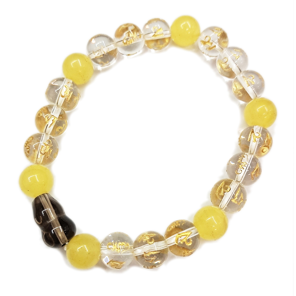 葫蘆{茶晶}&六字真言{水晶}&蜜納手珠8mm【十方】153494