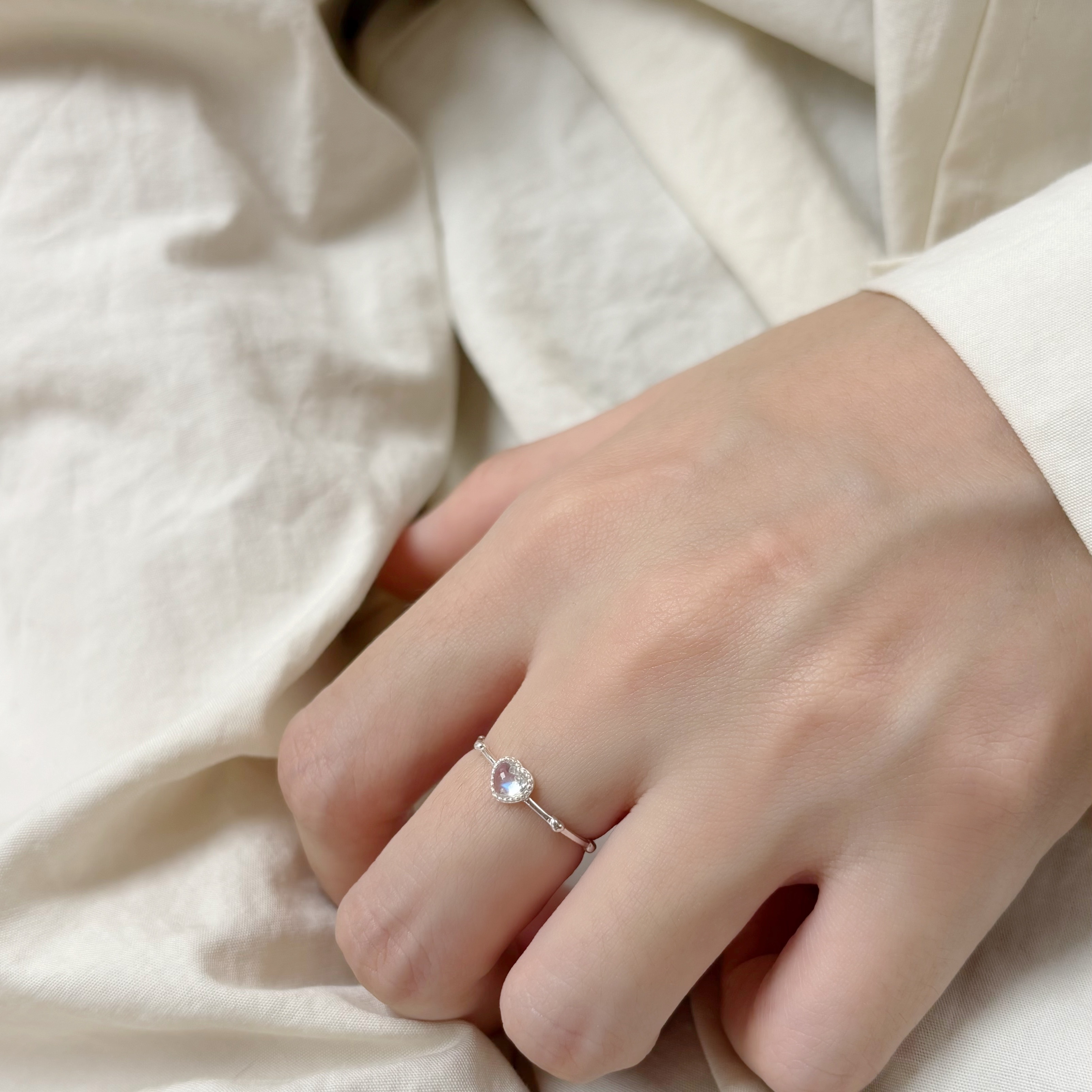 愛心蛋糕塔Rosary月光石戒指