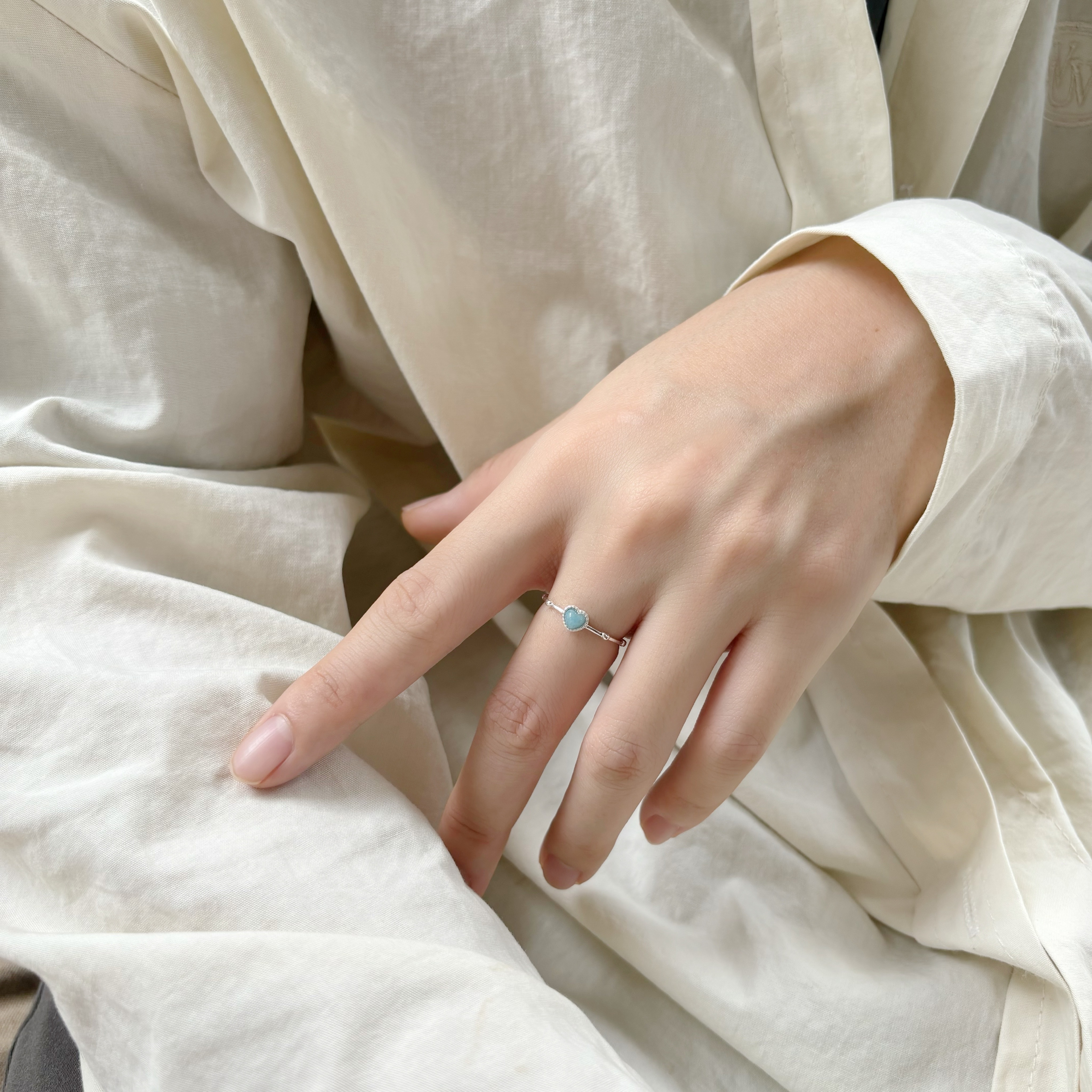 愛心蛋糕塔Rosary水藍石英戒指