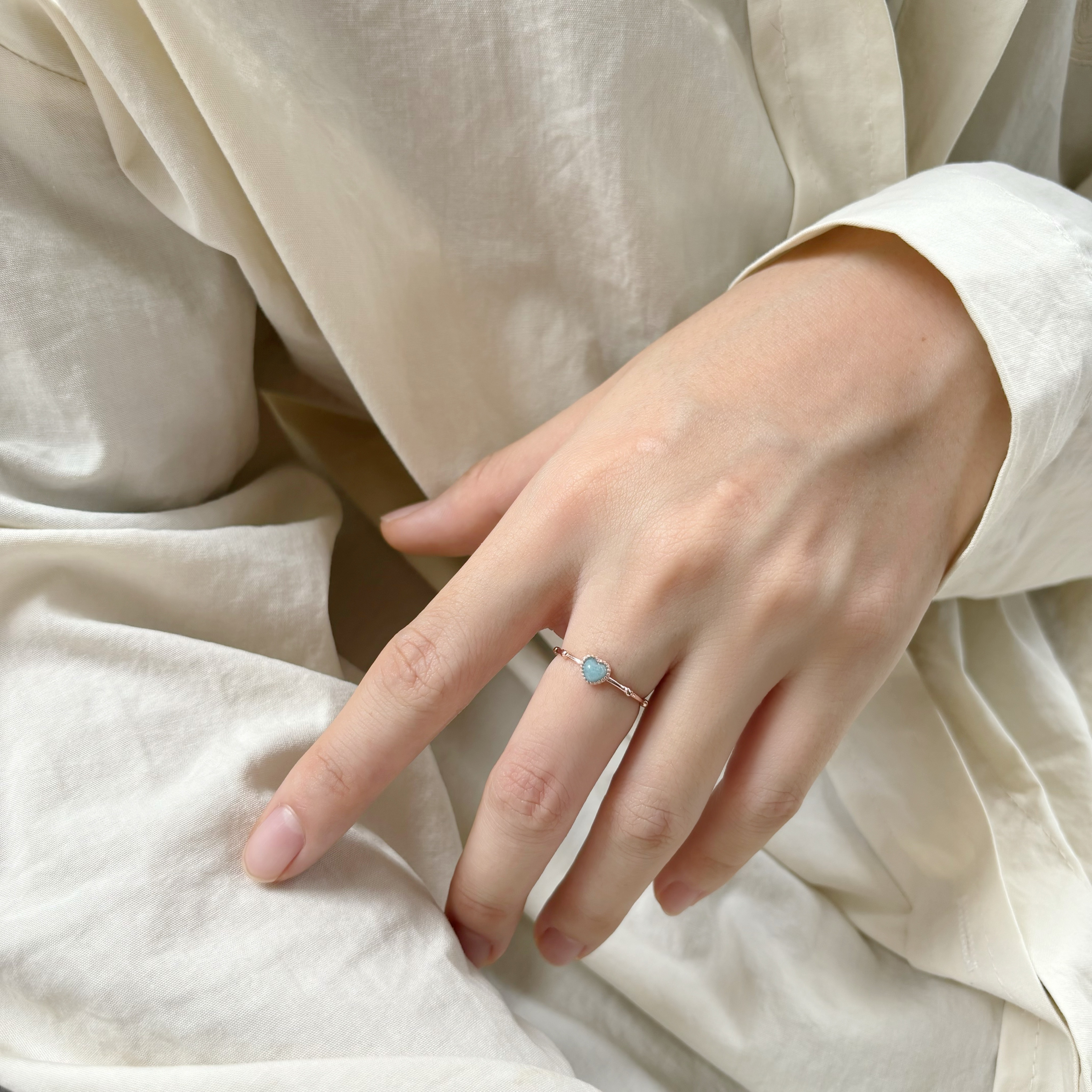 愛心蛋糕塔Rosary水藍石英戒指