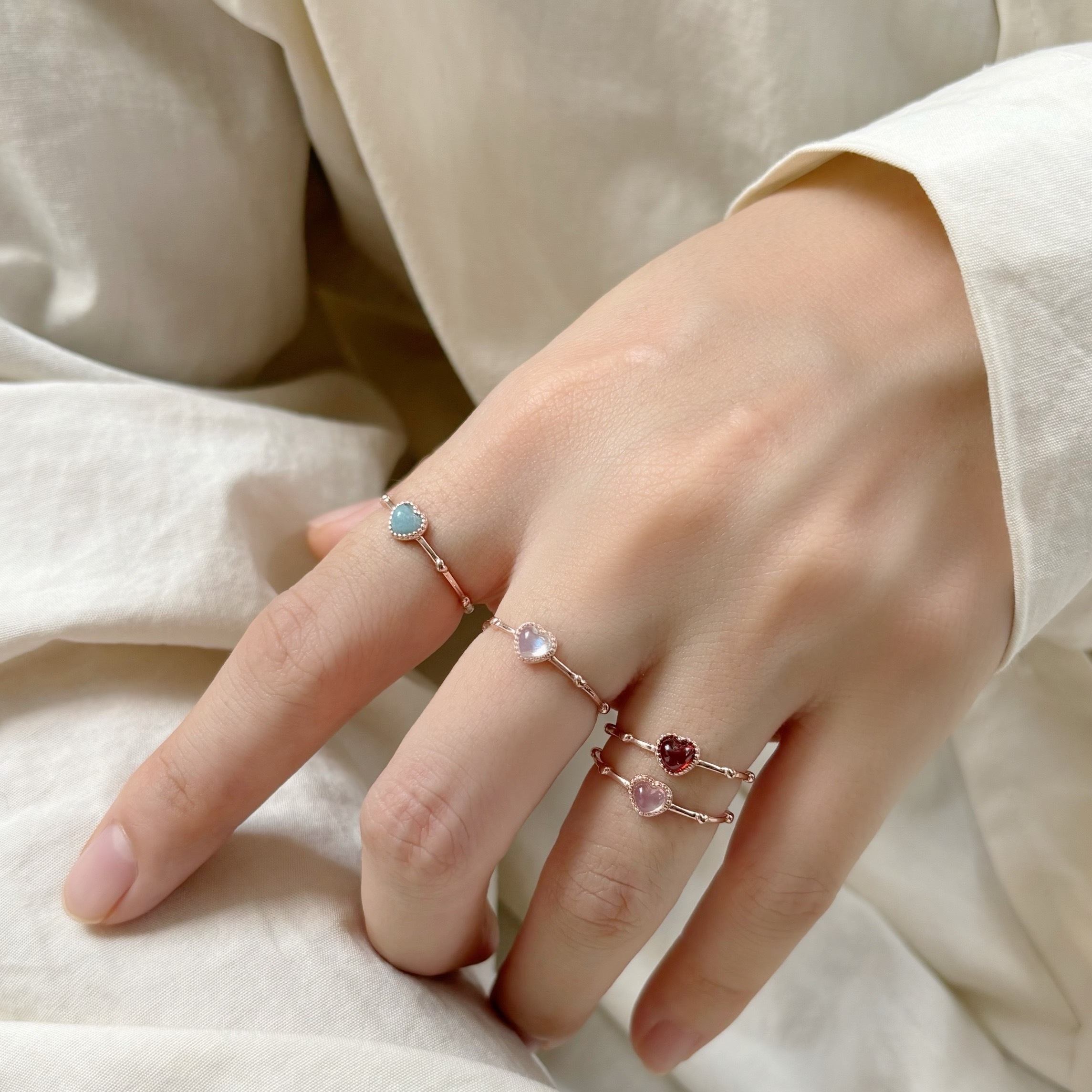 愛心蛋糕塔Rosary石榴石戒指