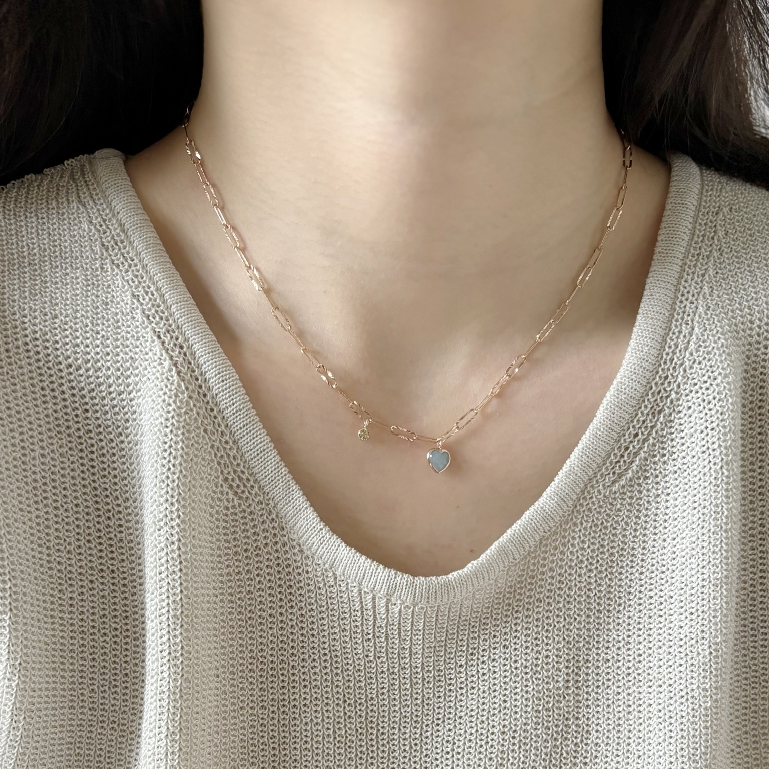 Bazel Heart水藍石英橄欖切花項鍊