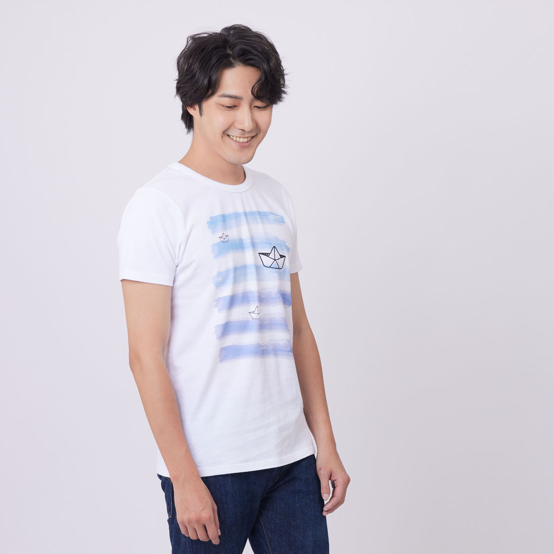 紙船短袖蜜桃棉男T戀人白