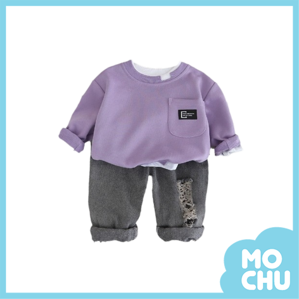 刷破假兩件長袖套裝(二色)