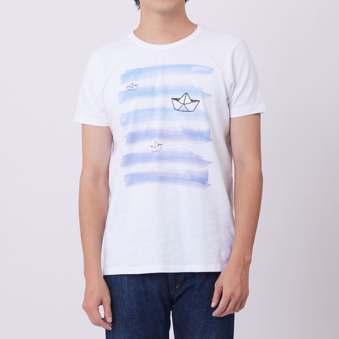 紙船短袖蜜桃棉男T戀人白