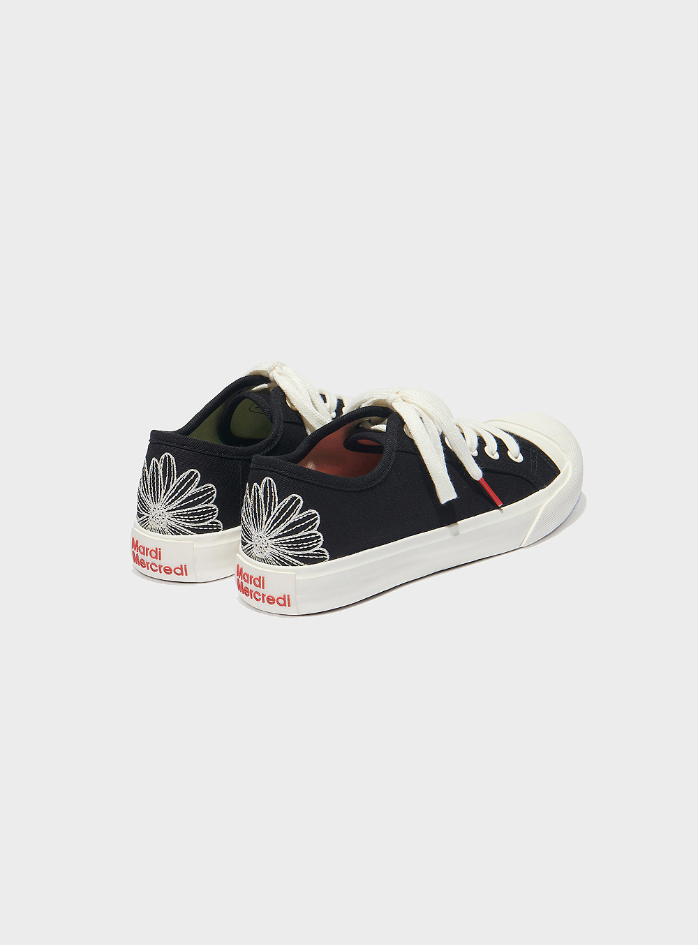 MARDI MERCREDI 刺繡帆布鞋黑色經典小雛菊白花ECLORE SNEAKERS