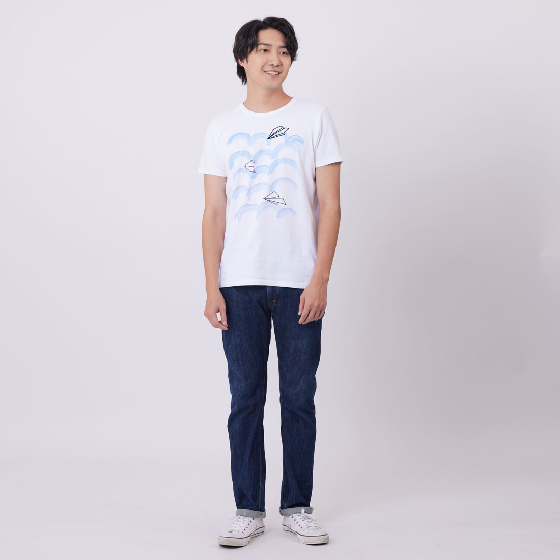 紙飛機 短袖 蜜桃棉 男T 戀人白