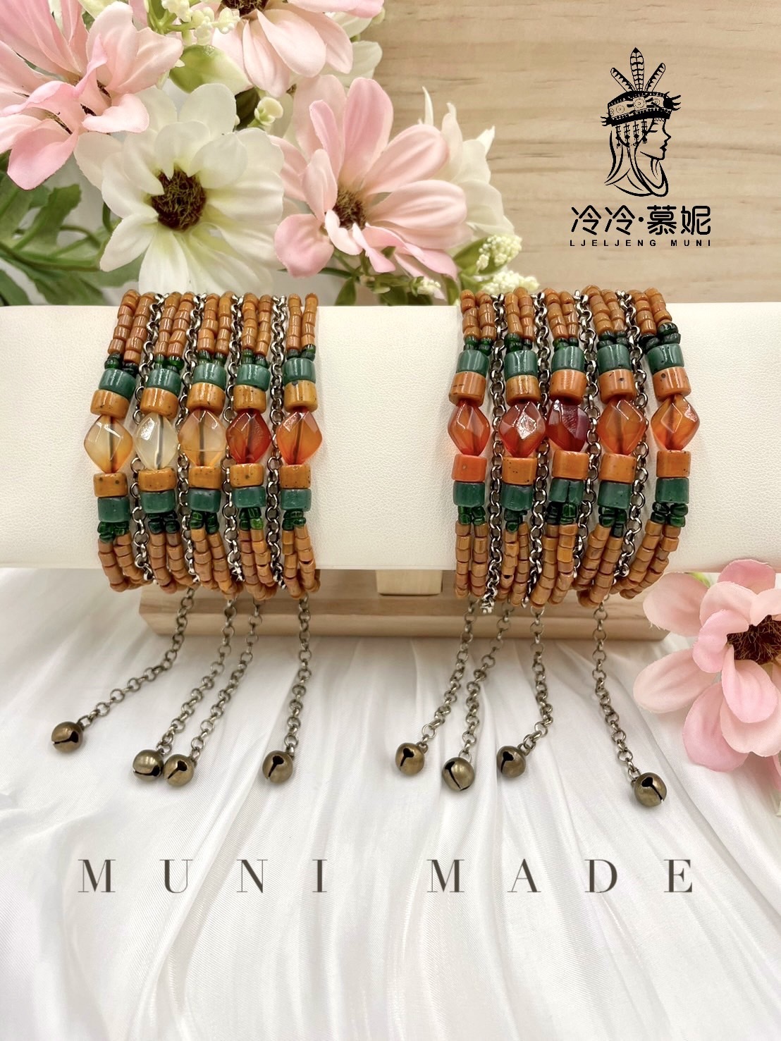 Muni-No.83貿易古珠瑪瑙複串手鍊16cm