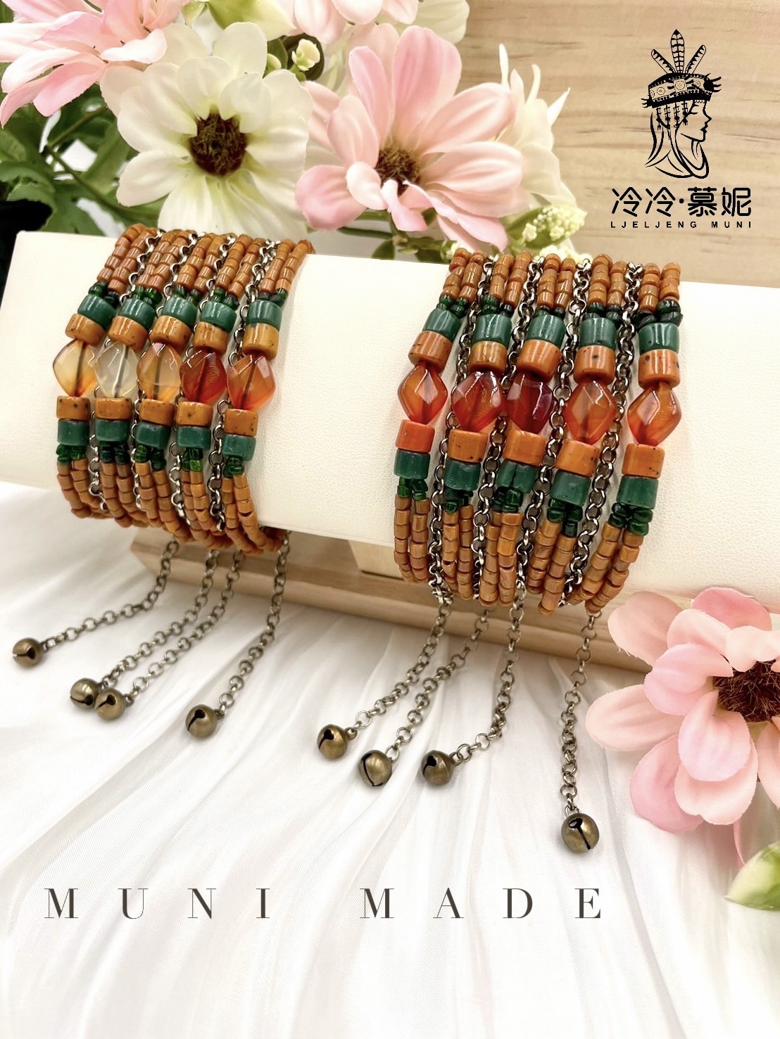 Muni-No.83貿易古珠瑪瑙複串手鍊16cm