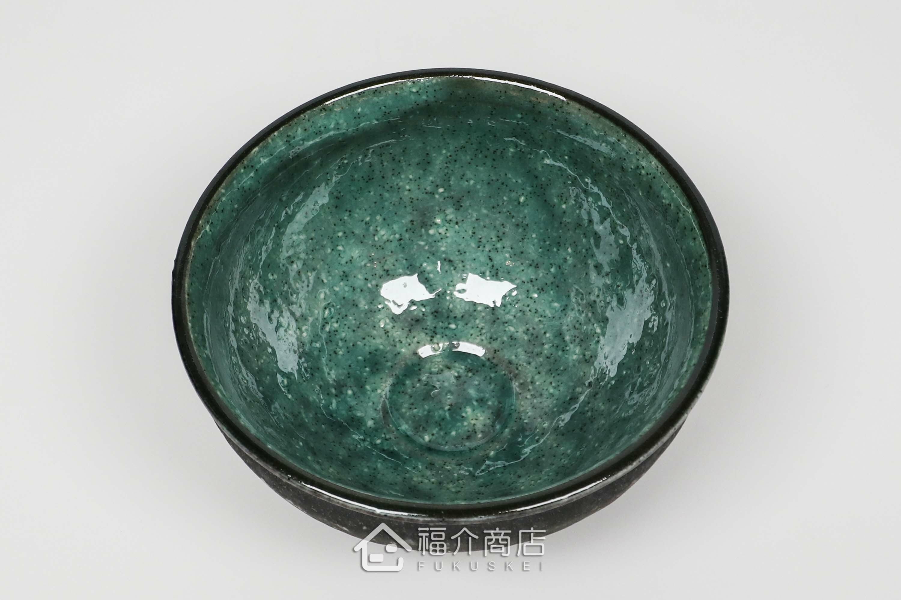 盛裝抹茶用的黑色與藍綠色的抹茶杯碗350cc