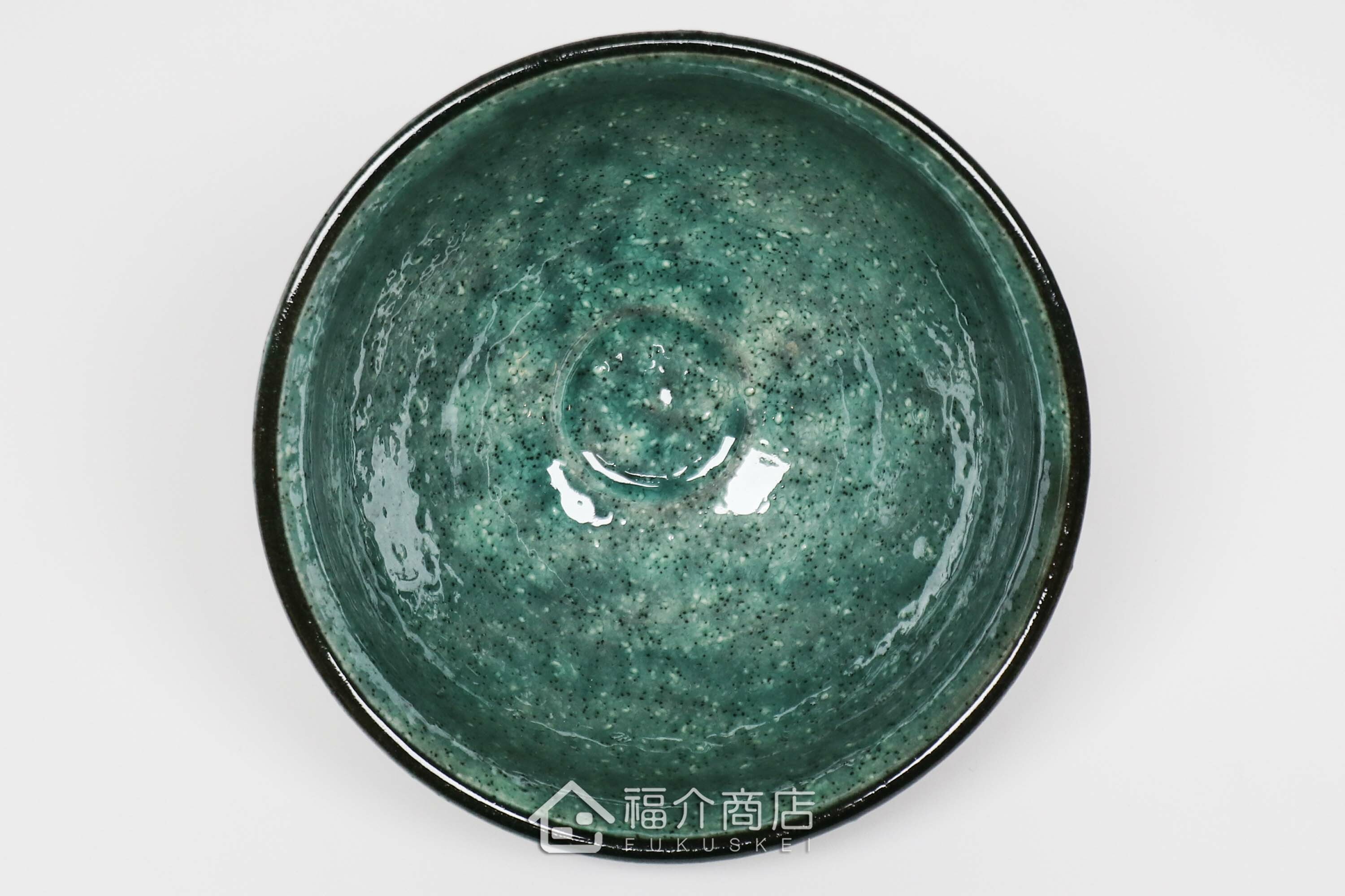 盛裝抹茶用的黑色與藍綠色的抹茶杯碗350cc