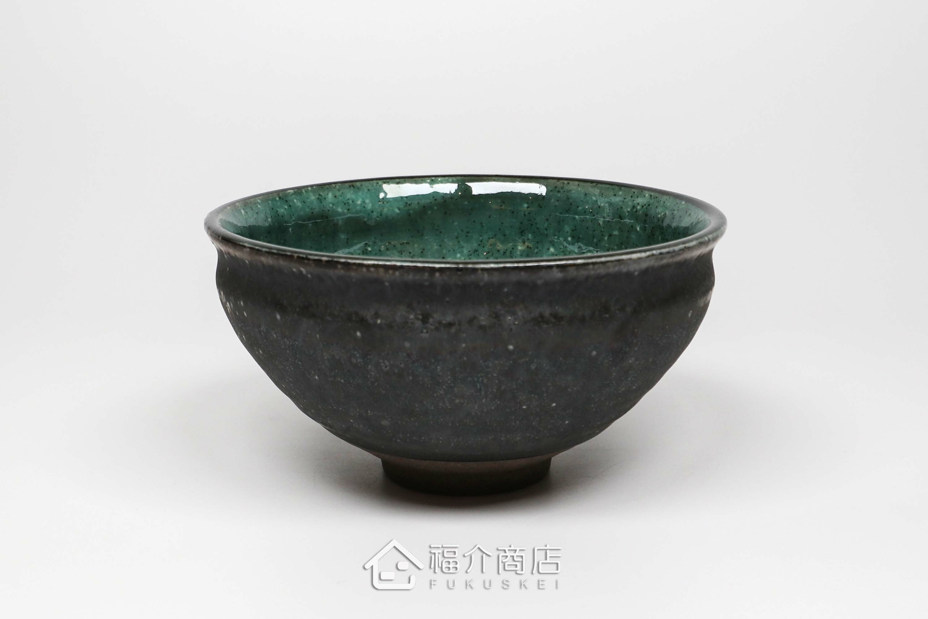 盛裝抹茶用的黑色與藍綠色的抹茶杯碗350cc