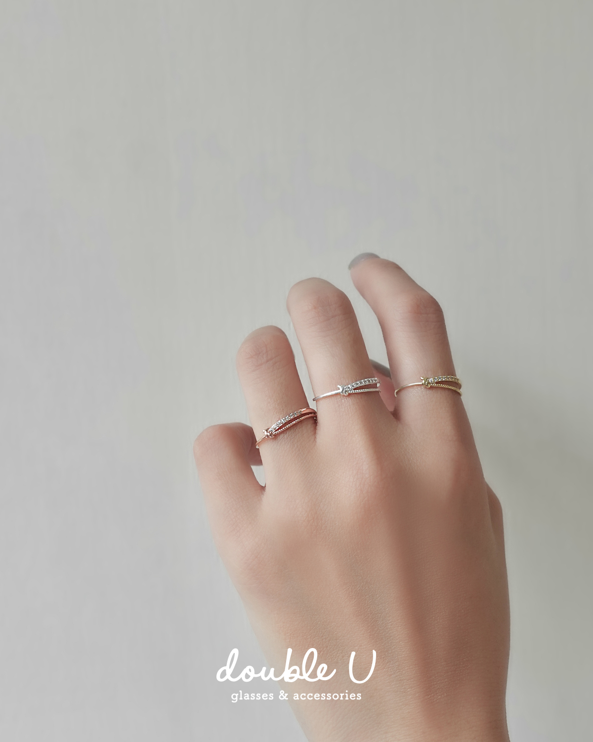 雙環細鑽・純銀戒指 (ERS10312)