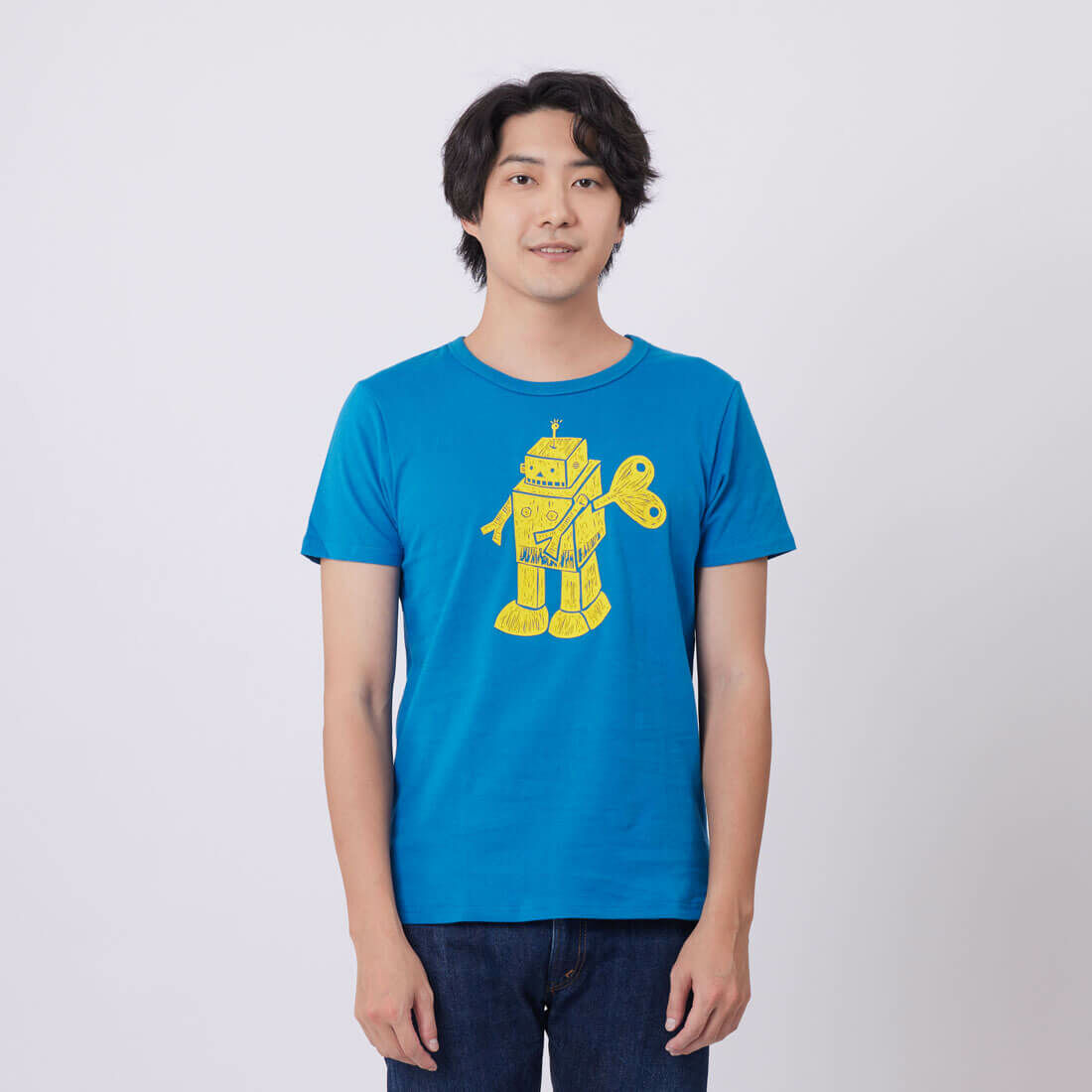 發條機器人短袖蜜桃棉男T/ 海藍