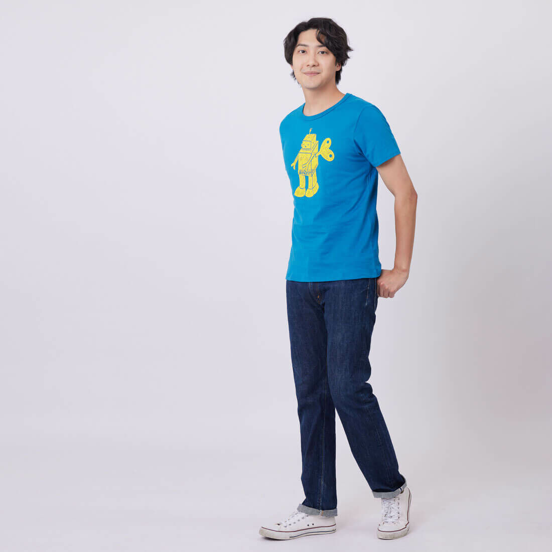 發條機器人短袖蜜桃棉男T/ 海藍