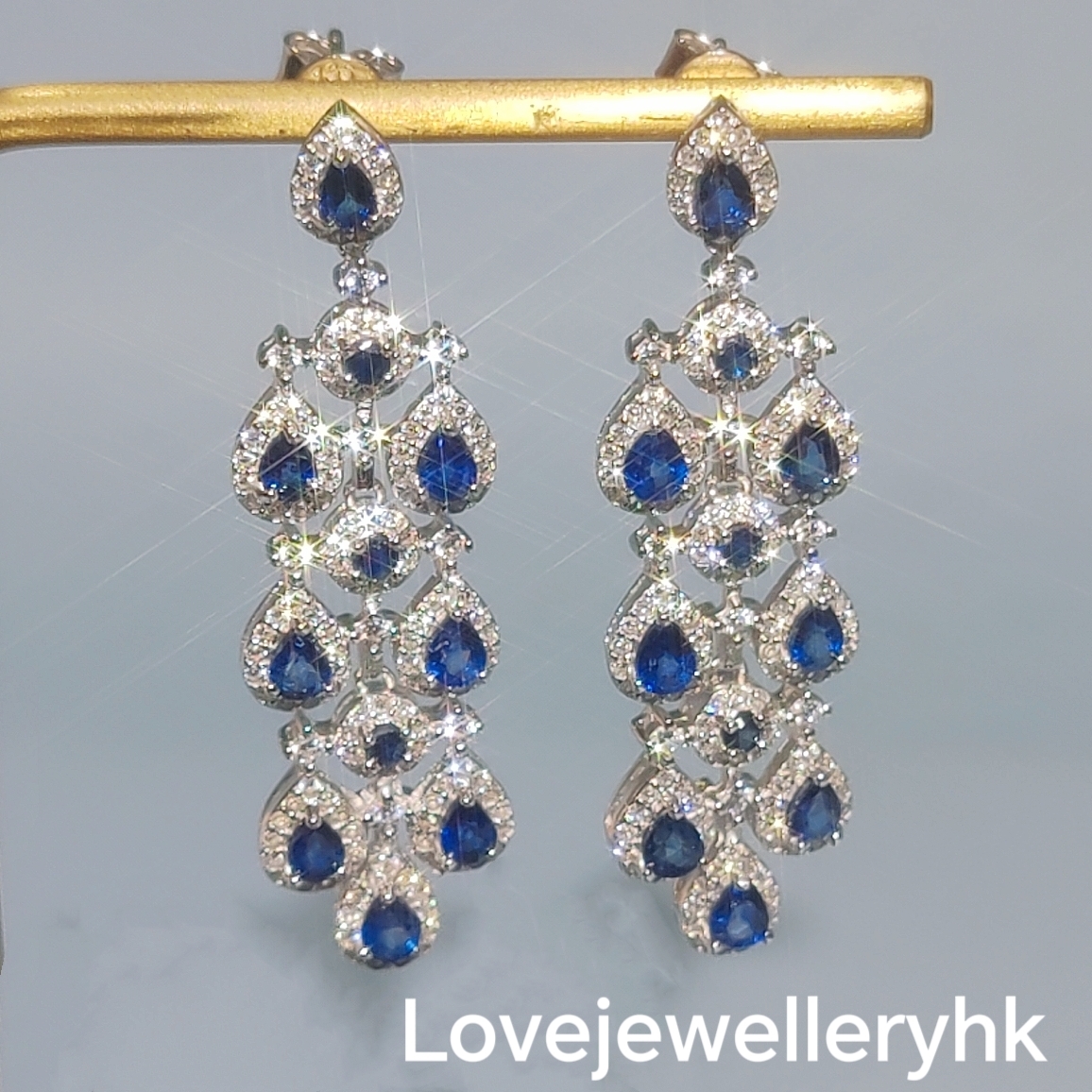 天然藍寶石水滴形耳環   GE027