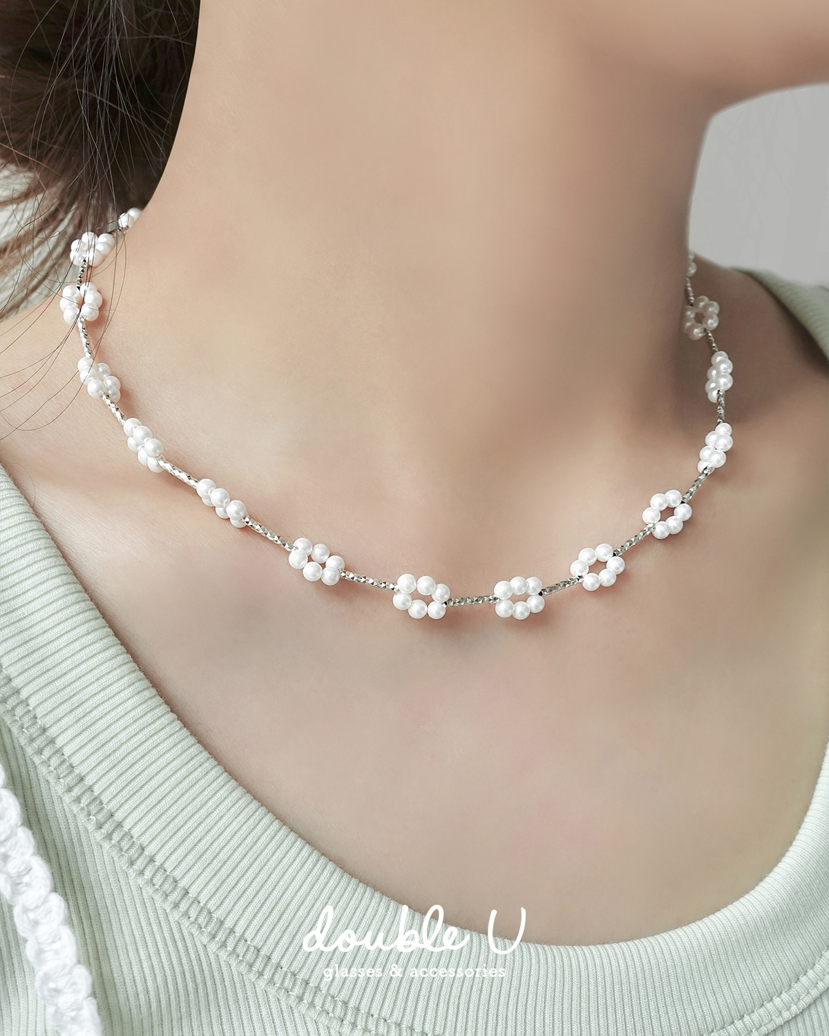 珍珠雲朵花圈・純銀項鍊 (KNS10153)