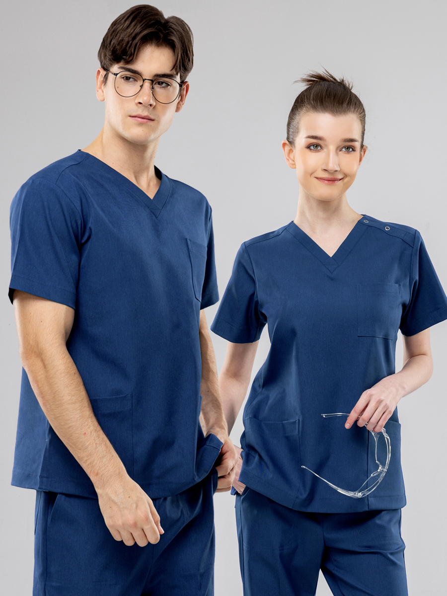 【 AB719-B7 】男女通用-刷手上衣-AB柔挺布-蔚海藍