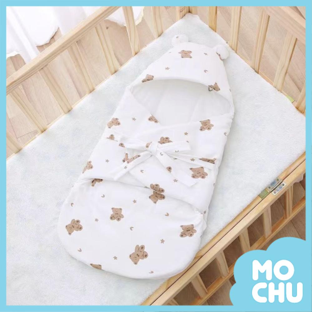 萌趣綁帶純棉包巾-星星小熊