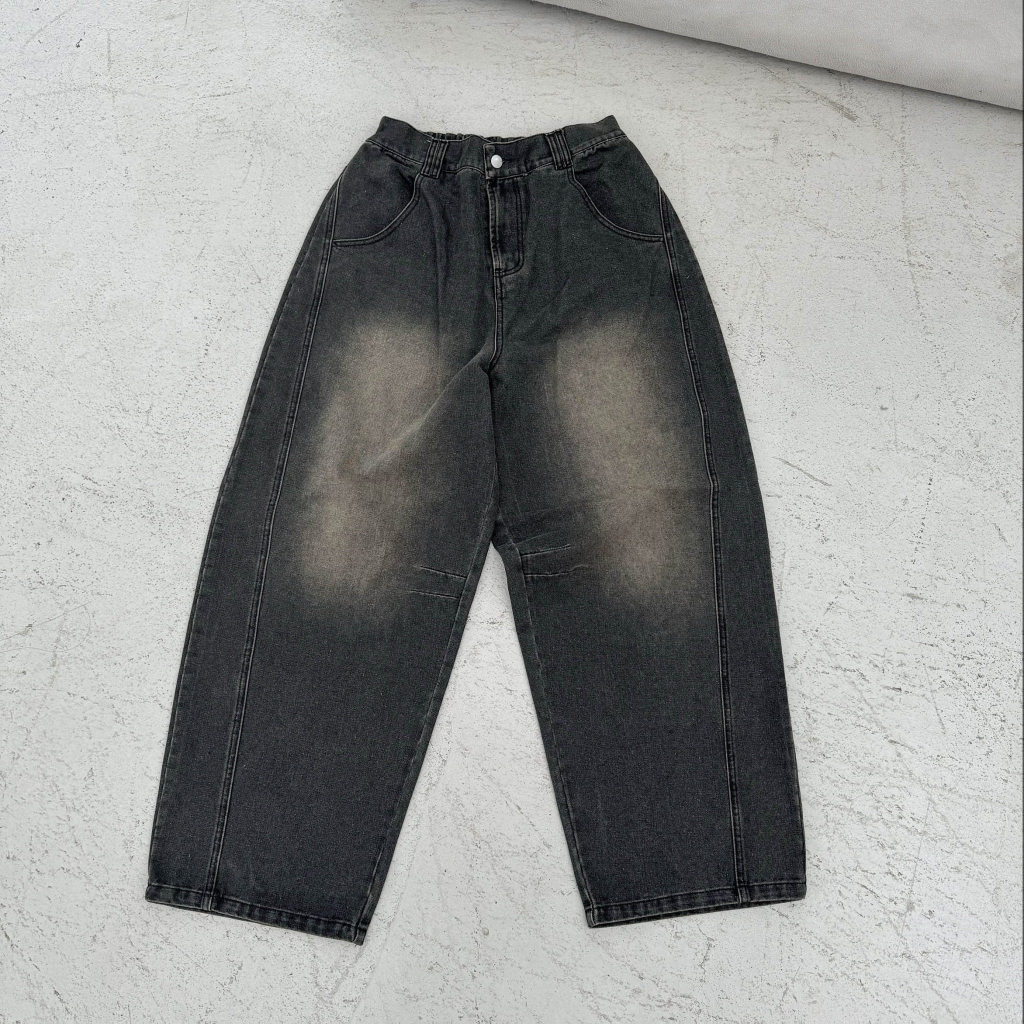 T+CC 淤泥刷黃復古寬鬆落地牛仔褲 68827