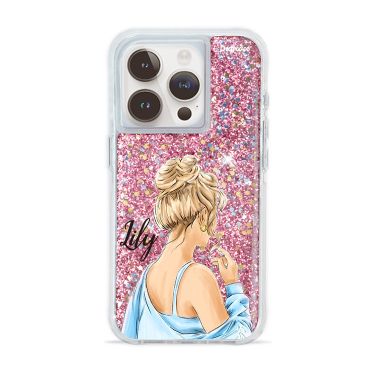 休閒女孩 粉耀撞白殼 - (訂製名字) - iPhone 客製化手機殼