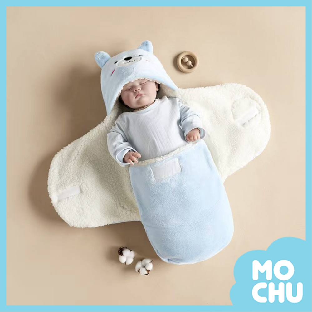 秋冬加厚抱被睡袋(藍色小熊)