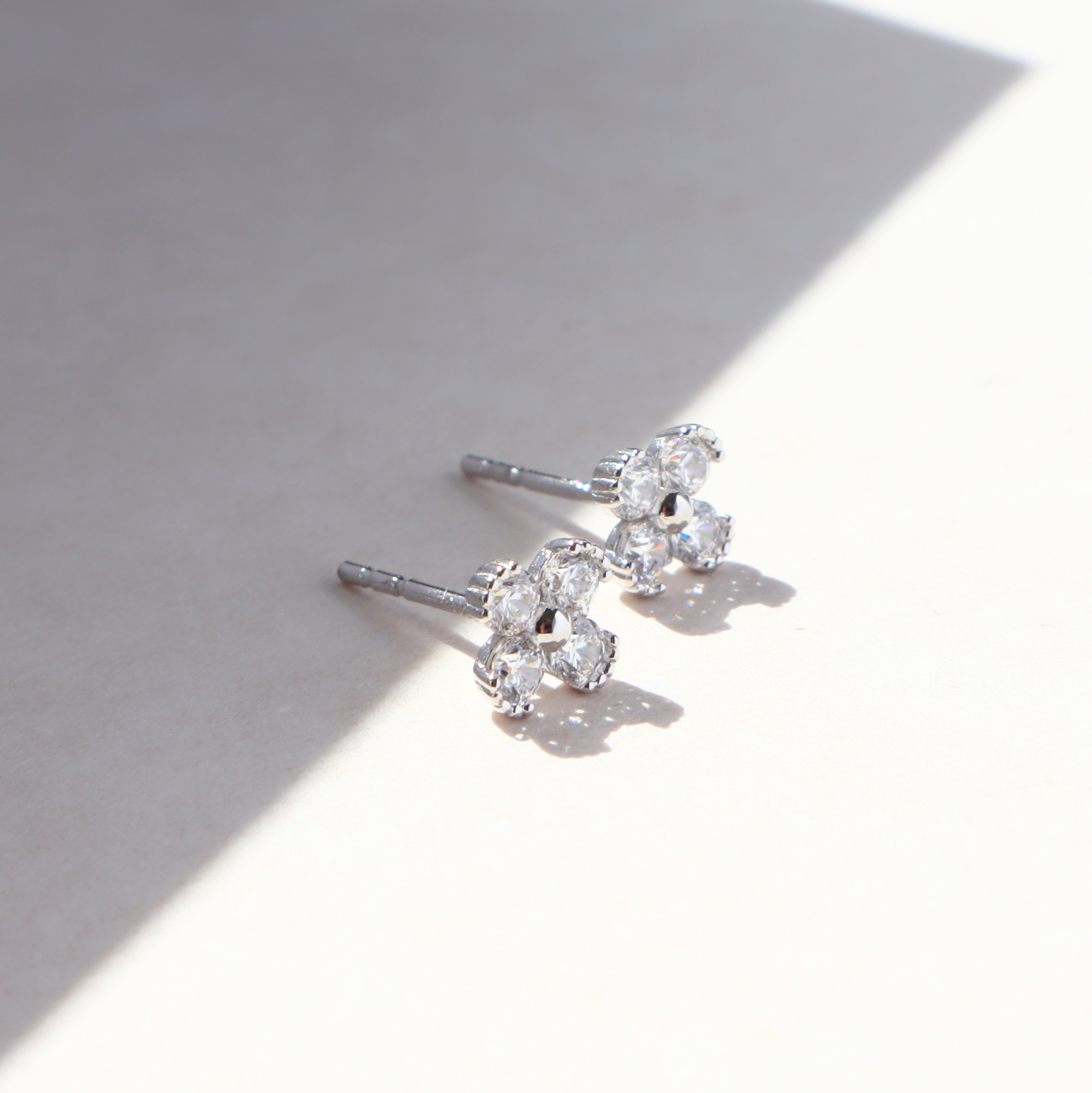 10K/閃鑽小花耳環