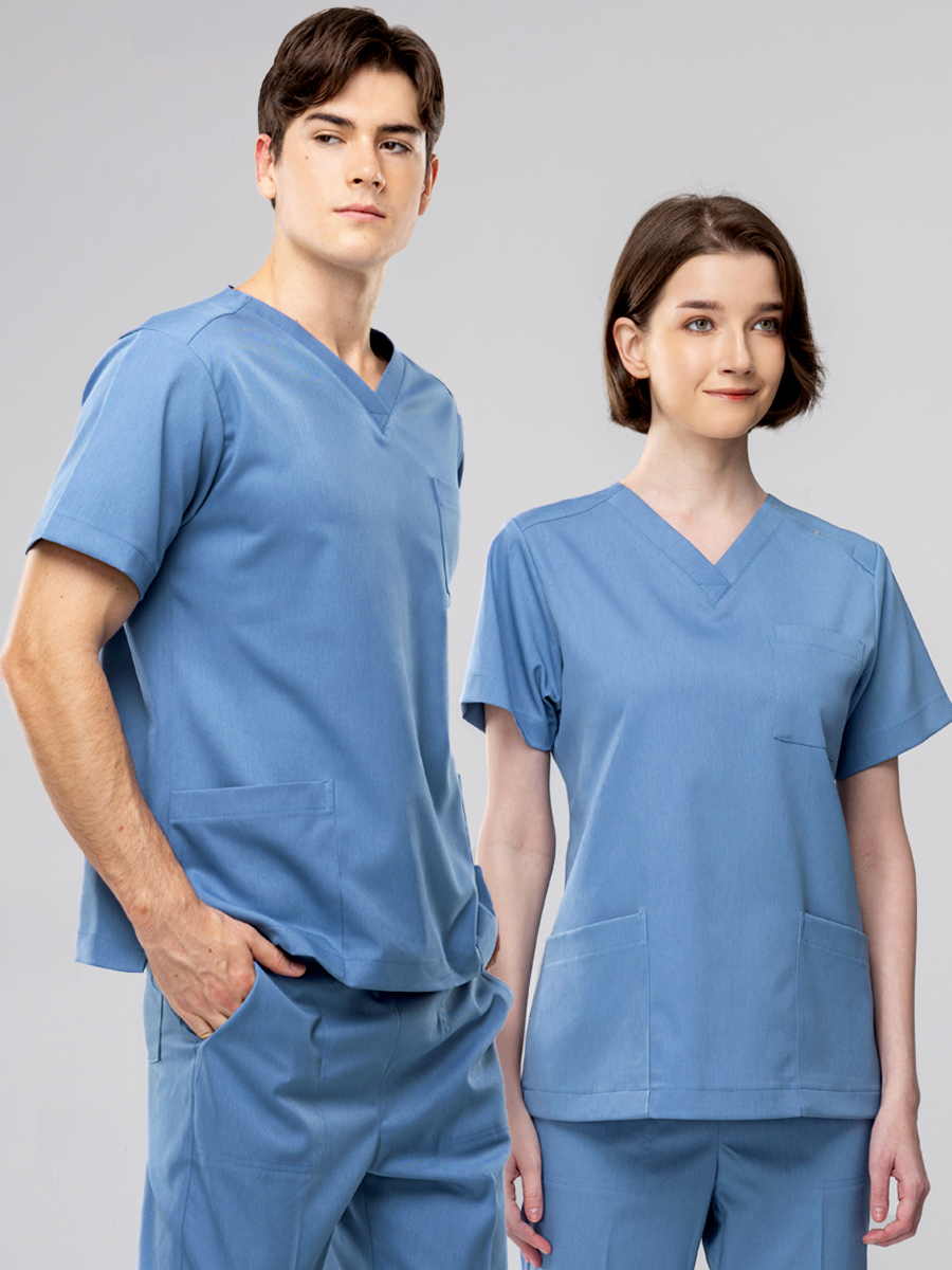 【 AB719-B5 】男女通用-刷手上衣-AB柔挺布-北歐藍