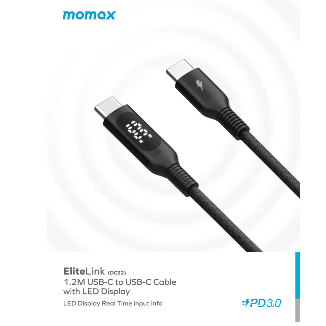 MOMAX  Elitelink  USB-C to USB-C PD100W 1.2M屏顯線材