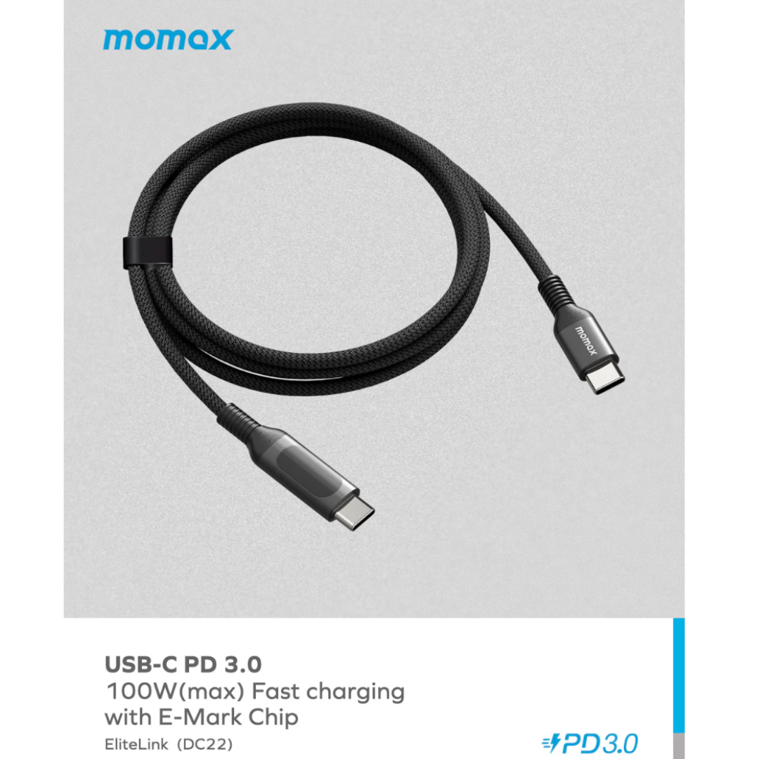 MOMAX  Elitelink  USB-C to USB-C PD100W 1.2M屏顯線材