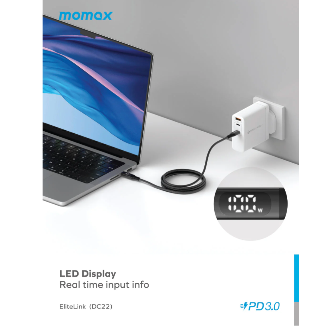 MOMAX  Elitelink  USB-C to USB-C PD100W 1.2M屏顯線材
