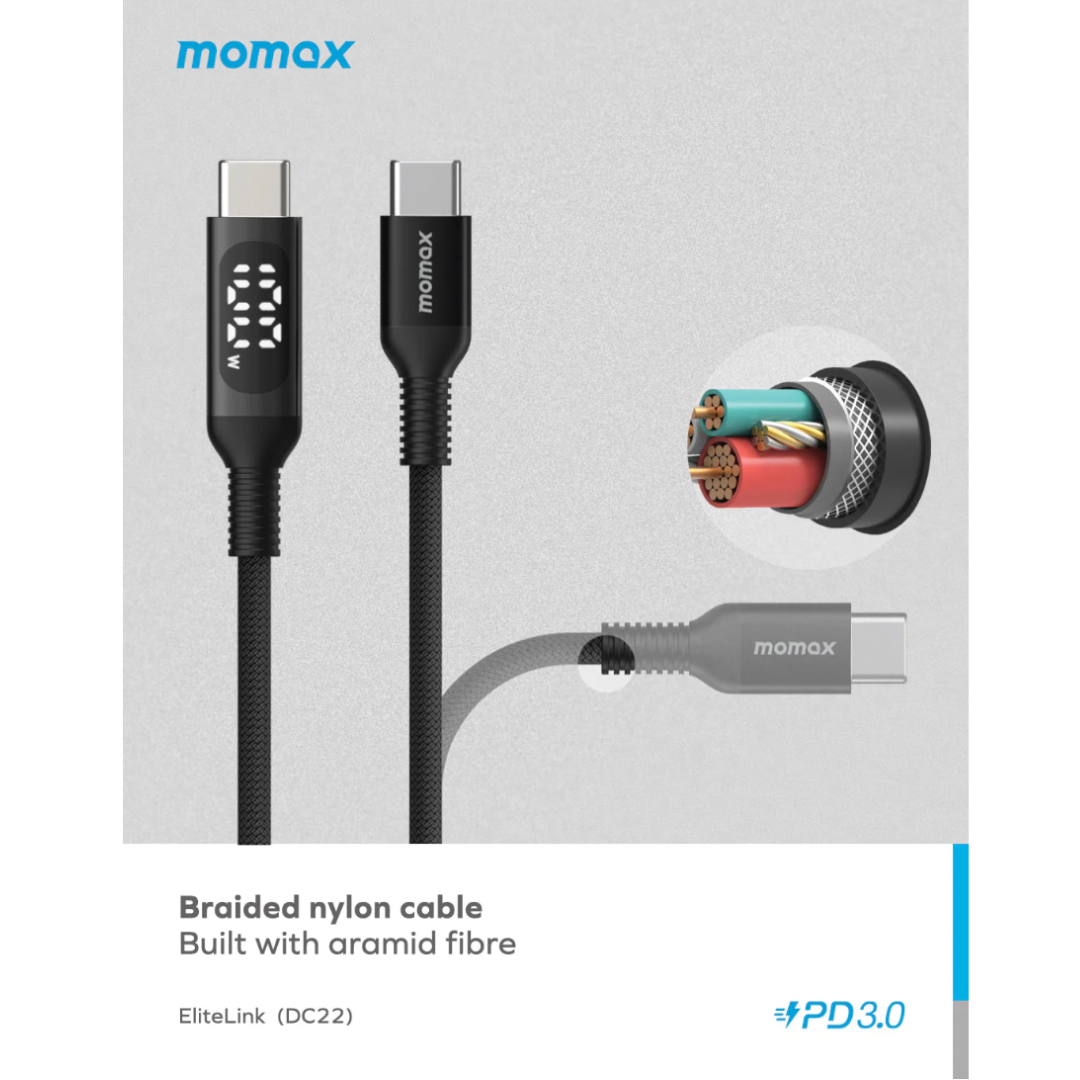 MOMAX  Elitelink  USB-C to USB-C PD100W 1.2M屏顯線材