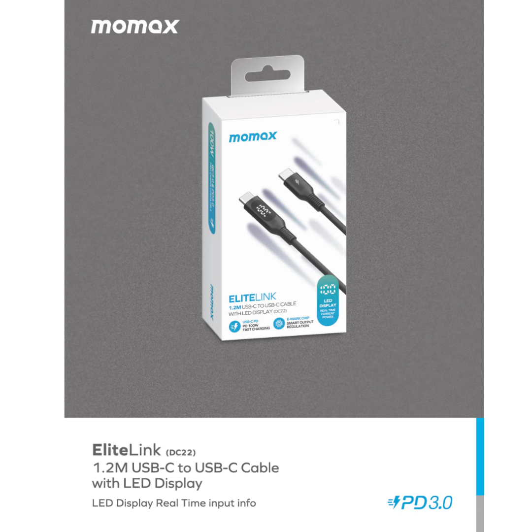 MOMAX  Elitelink  USB-C to USB-C PD100W 1.2M屏顯線材
