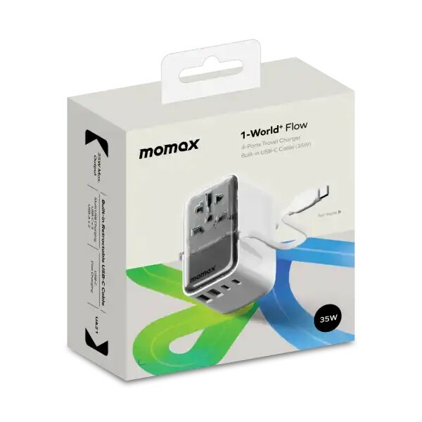 MOMAX - 1-World+ Flow 35W 伸缩充電線旅行插座 (70厘米) 白色 UA21UKW