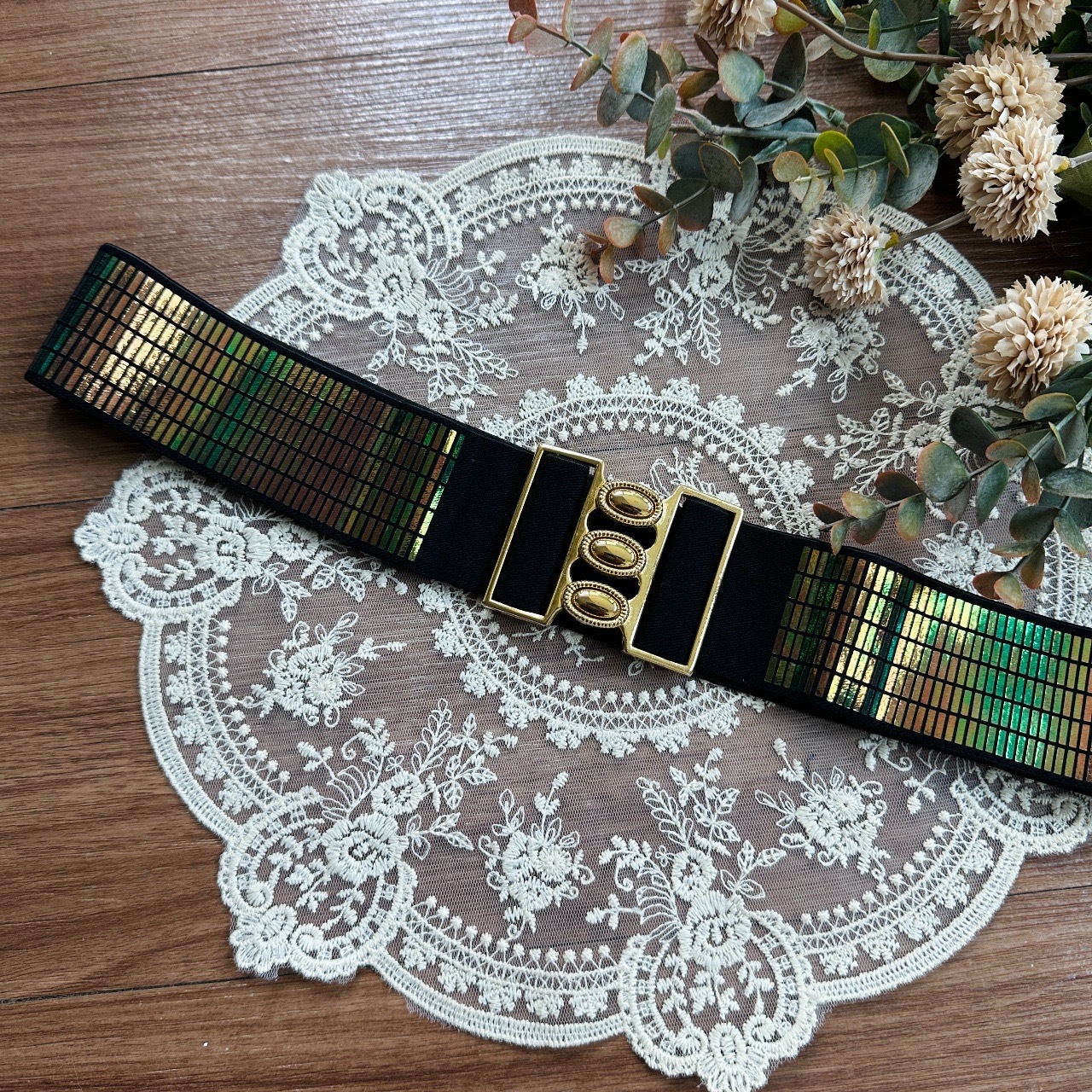 復古霓虹燈感橡根腰帶