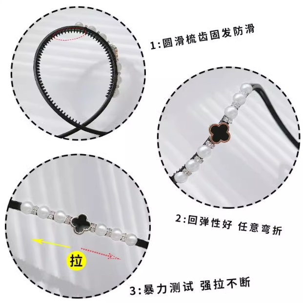 [2 FOR RM10] New Sparkling Rhinestone Pearl Clover Thin Headband