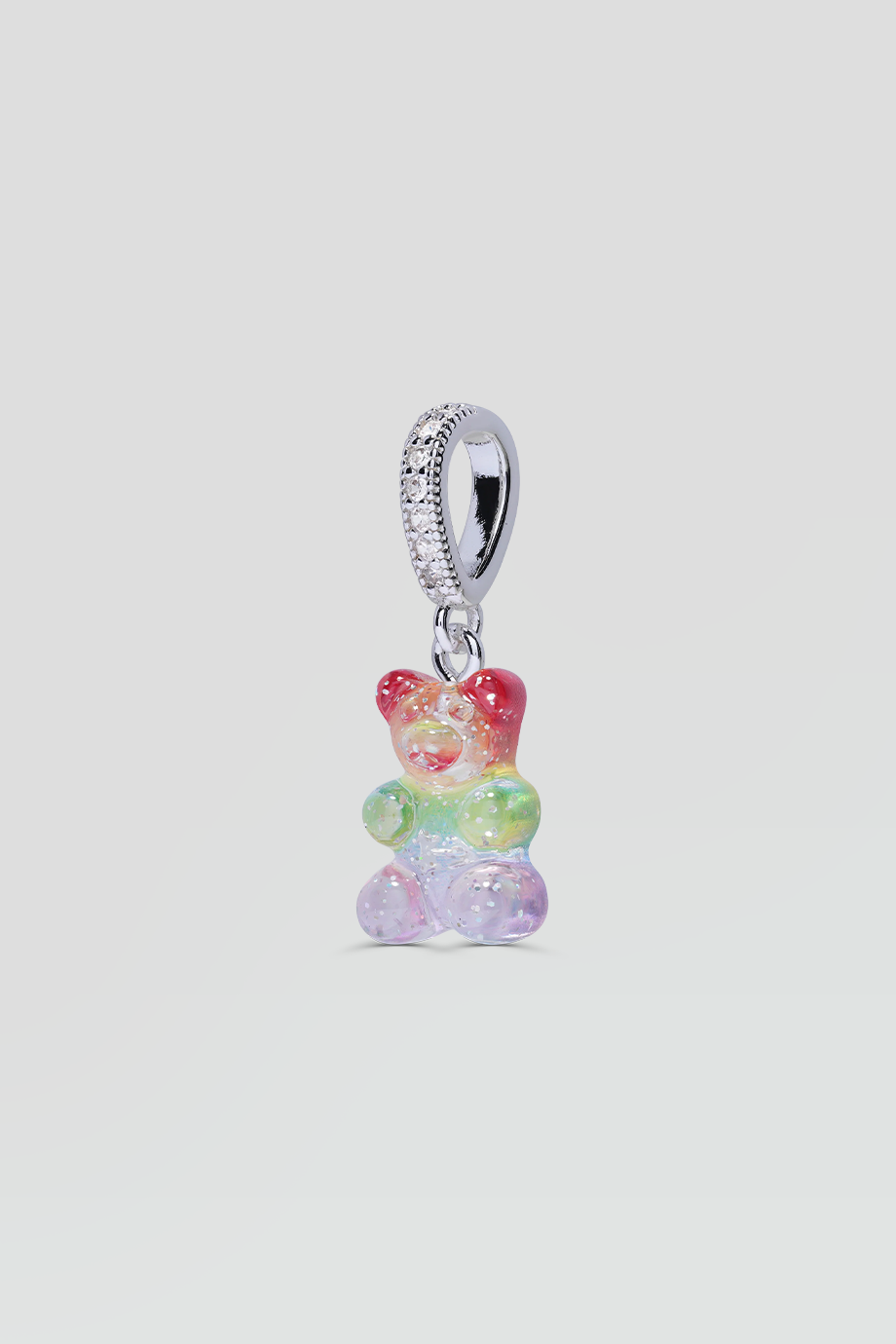 Crystal Haze｜NOSTALGIA BEAR 銀色鑲鑽復古彩虹小熊墜飾
